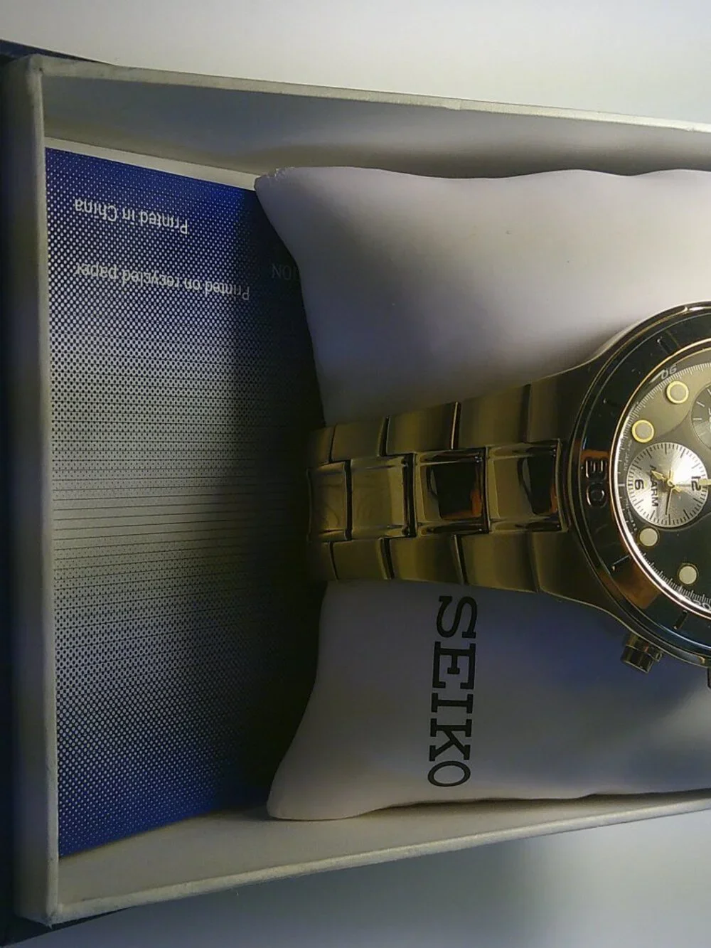 Seiko Chronograph Watch | Gold-Tone | Black Dial | Alarm Function | 100M Water